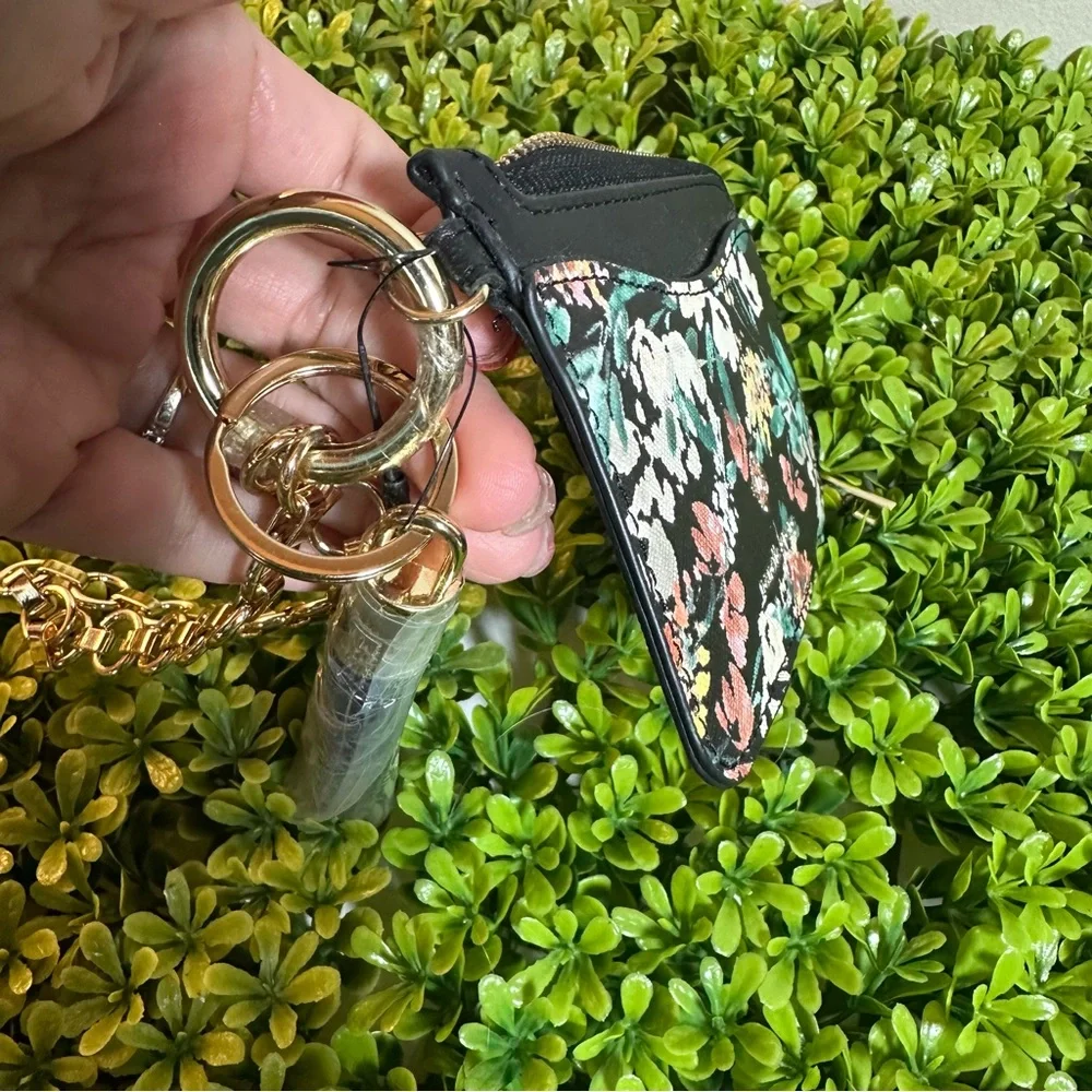 NWOT Nanette Lepore Floral Black Wallet with Gold Colored Trim and Wrist Chain - Picture 9 of 9